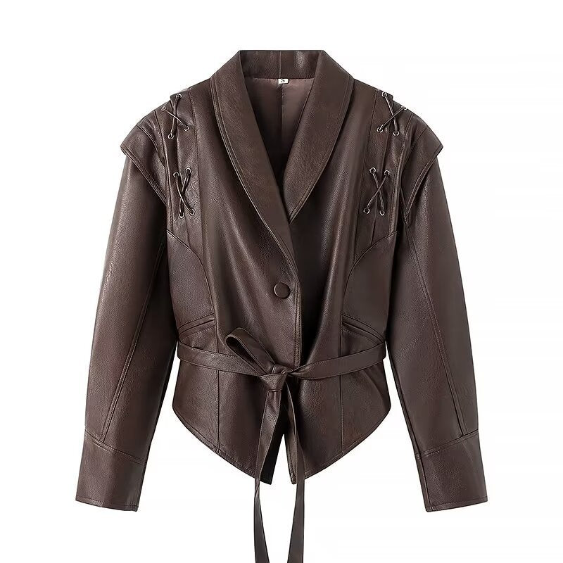 Tailored Leather Jacket | Structured Fit | Belted Waist