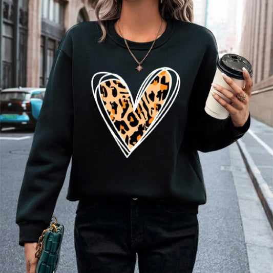 Leopard Heart Sweatshirt | Trendy Casual Wear | Stylish and Comfortable