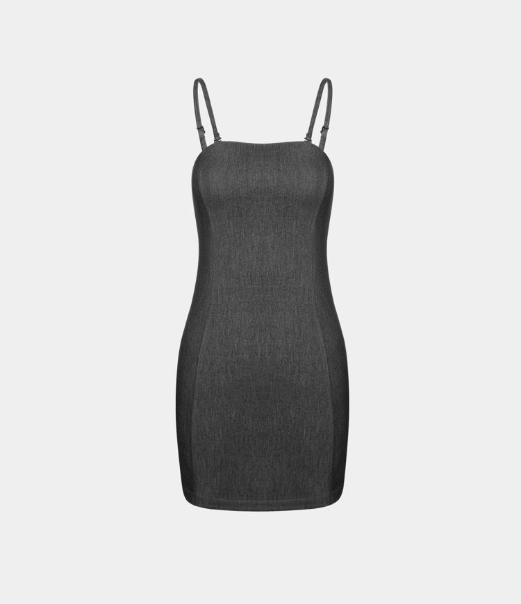 Black Denim Mini Dress | Crisscross Straps | Slim Fit