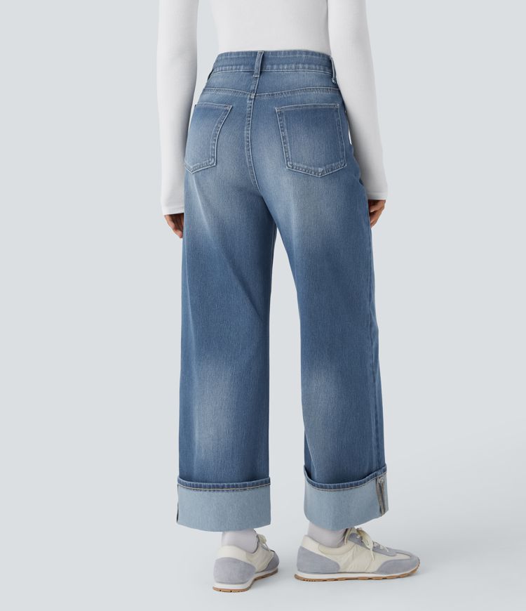 High-Waisted Wide-Leg Jeans with Adjustable Hem | Denim | Stylish and Customizable