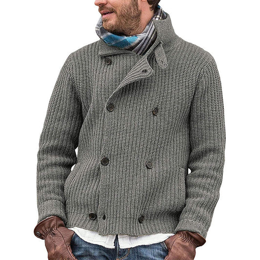 Men's Double-Breasted Knit Jacket | Warm Ribbed Design | Sophisticated and Durable