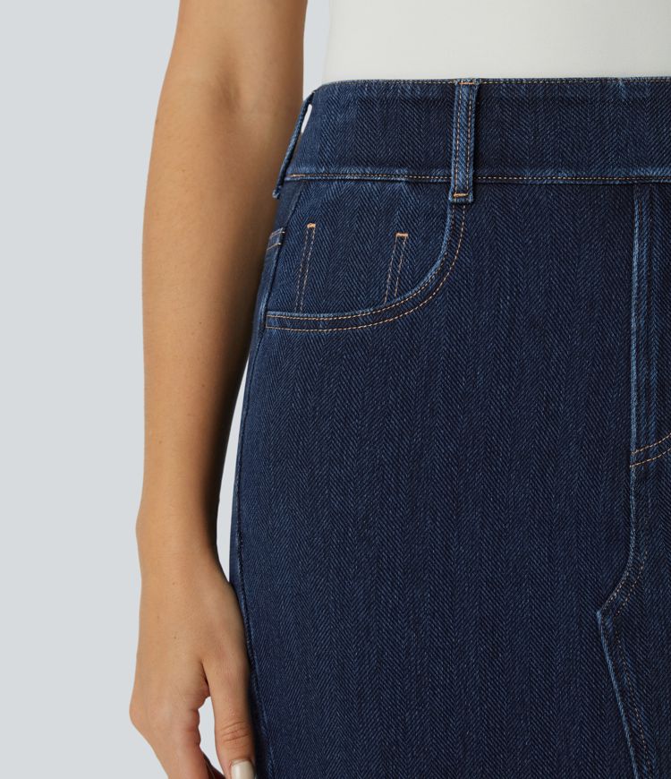 Denim Midi Skirt | High-Waisted | Stretch Cotton