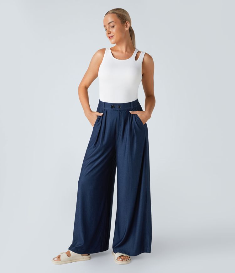 Wide-Leg Navy Pants | Tencel | Lightweight and Versatile