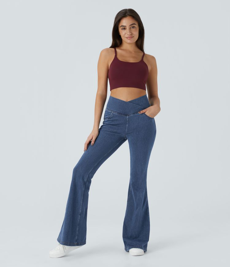 High-Waisted Crossover Flare Jeans | Stretch Denim | Retro and Flattering