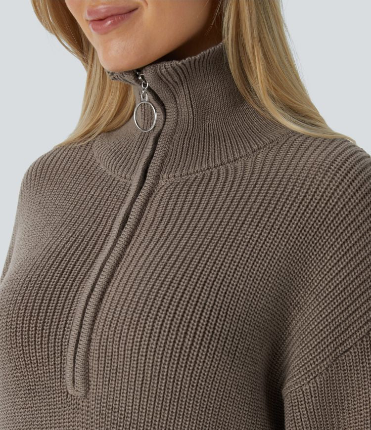 Half-Zip Knit Sweater | Relaxed Fit | Soft Cotton Blend