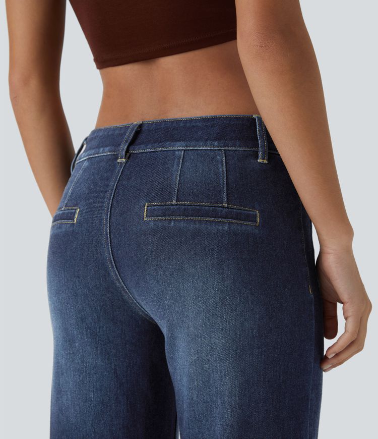 High-Waisted Utility Jeans | Dark Blue | Straight-Leg Fit