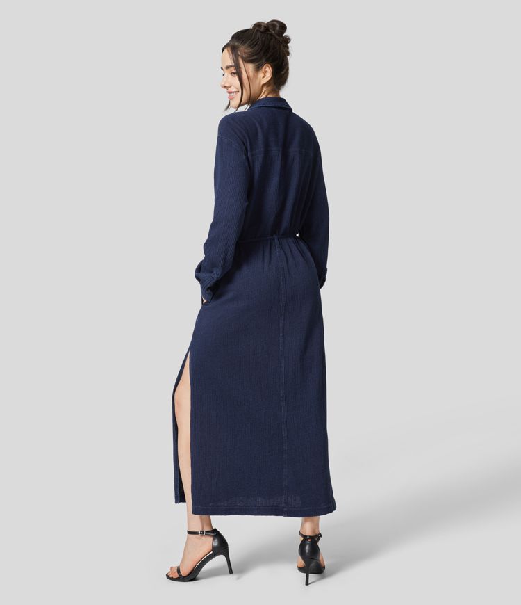 Navy Shirt Dress | Cotton | Flowy and Elegant