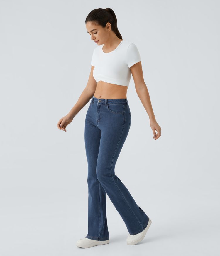 High-Waisted Pull-On Bootcut Jeans | Stretch Denim | Sleek and Versatile