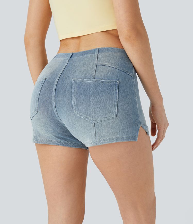 High-Waisted Cheeky Denim Shorts with Side Slits | Stretch Cotton | Bold and Playful