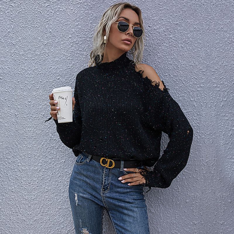 Women's Distressed Turtleneck Sweater | Relaxed Fit | Edgy and Cozy