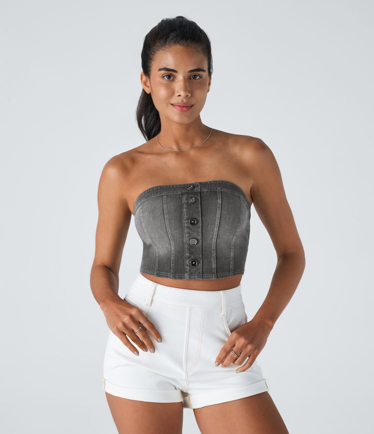 Strapless Denim Corset Top | Stretch Cotton | Bold and Feminine