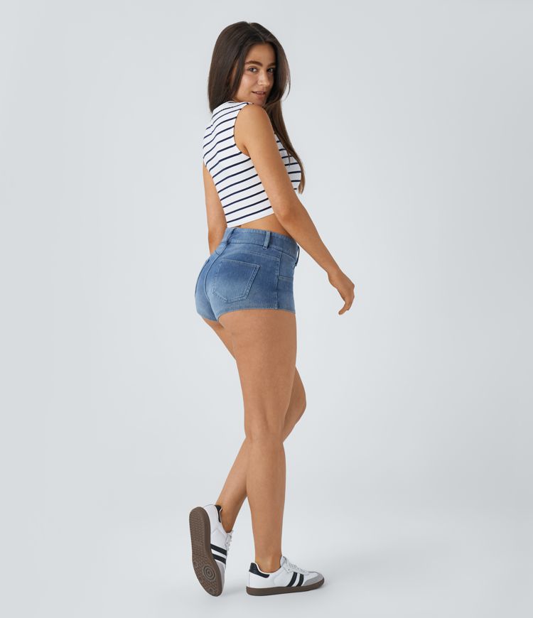 High-Waisted Cheeky Denim Shorts | Stretch Cotton | Trendy and Comfortable