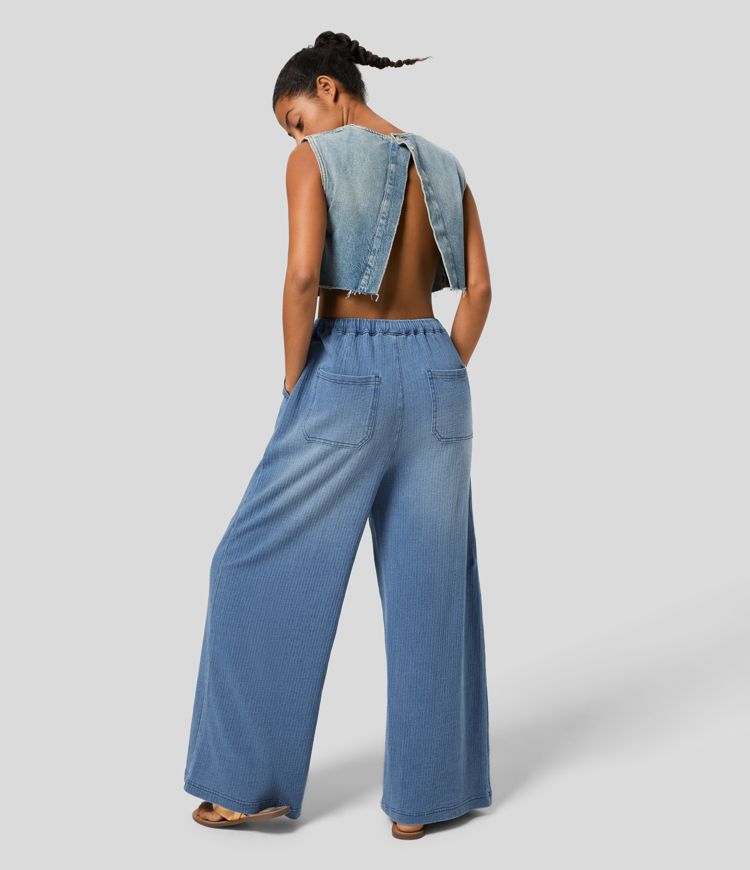 Wide-Leg Drawstring Pants | Cotton Denim | Lightweight and Relaxed