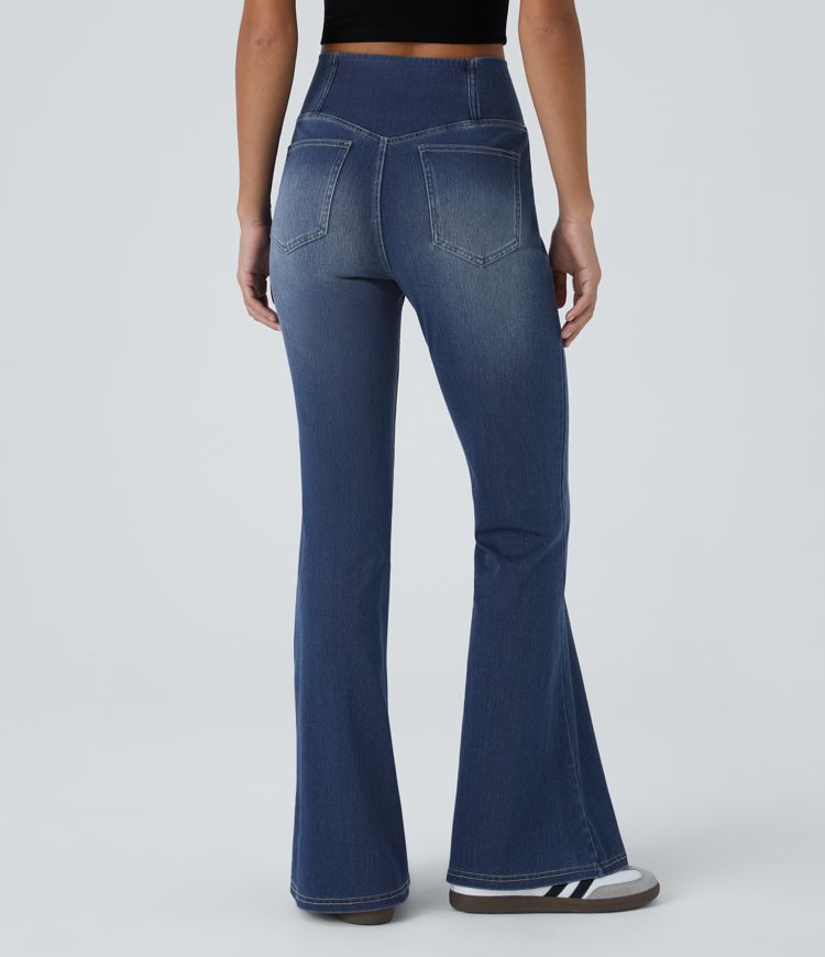 High-Waisted Crossover Flare Jeans | Stretch Denim | Retro and Flattering