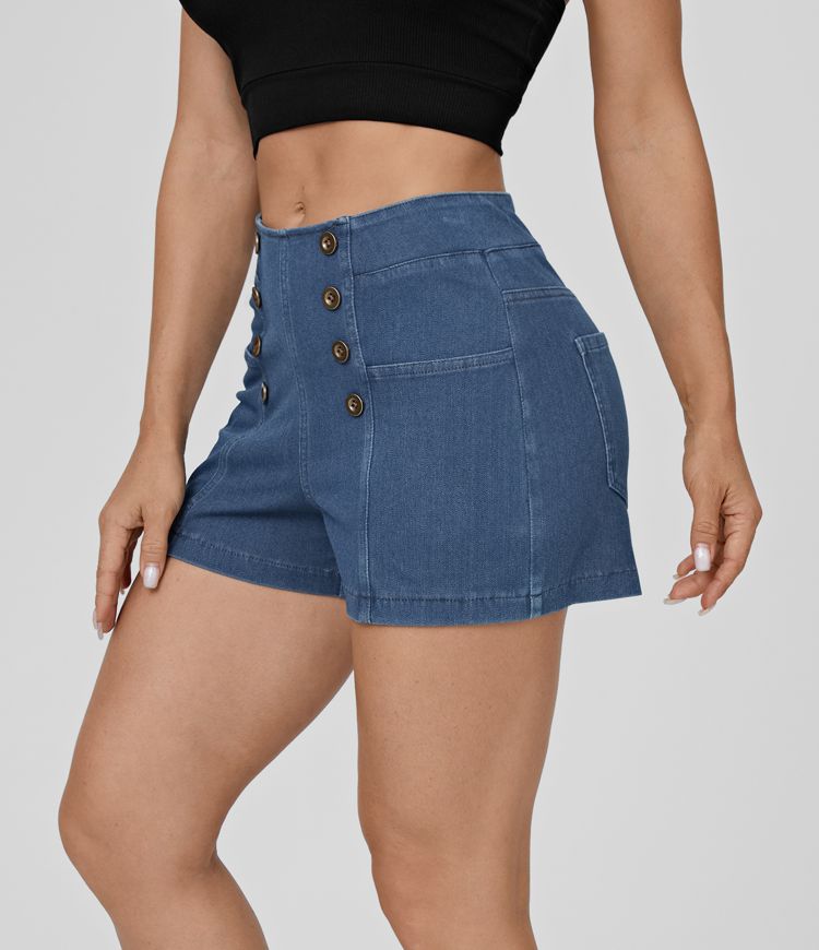 High-Waisted Denim Shorts | Button-Front Detail | Classic Fit | Summer Essential