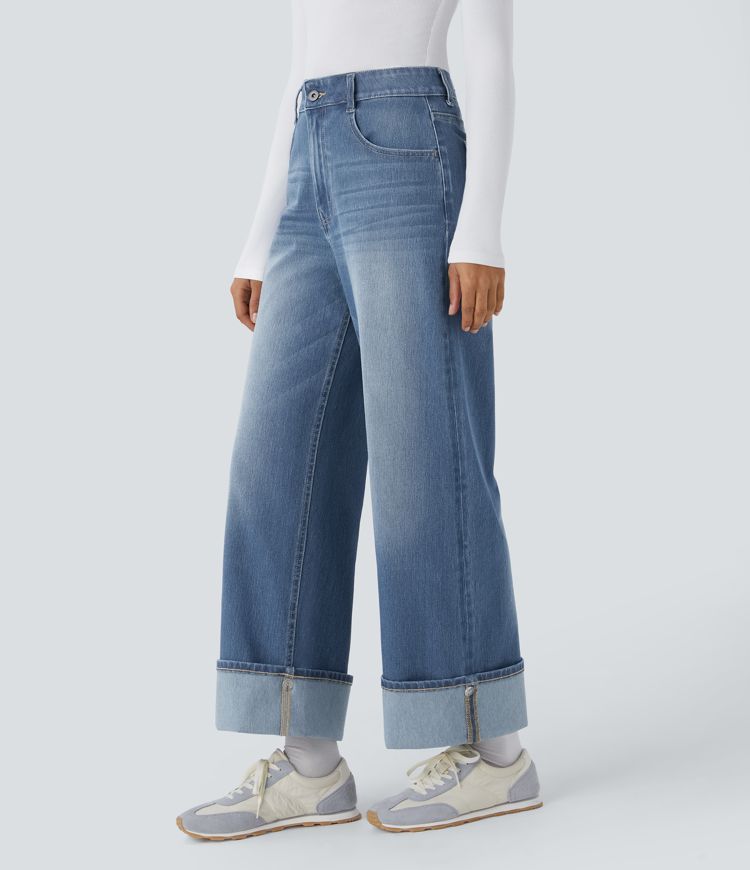 High-Waisted Wide-Leg Jeans with Adjustable Hem | Denim | Stylish and Customizable