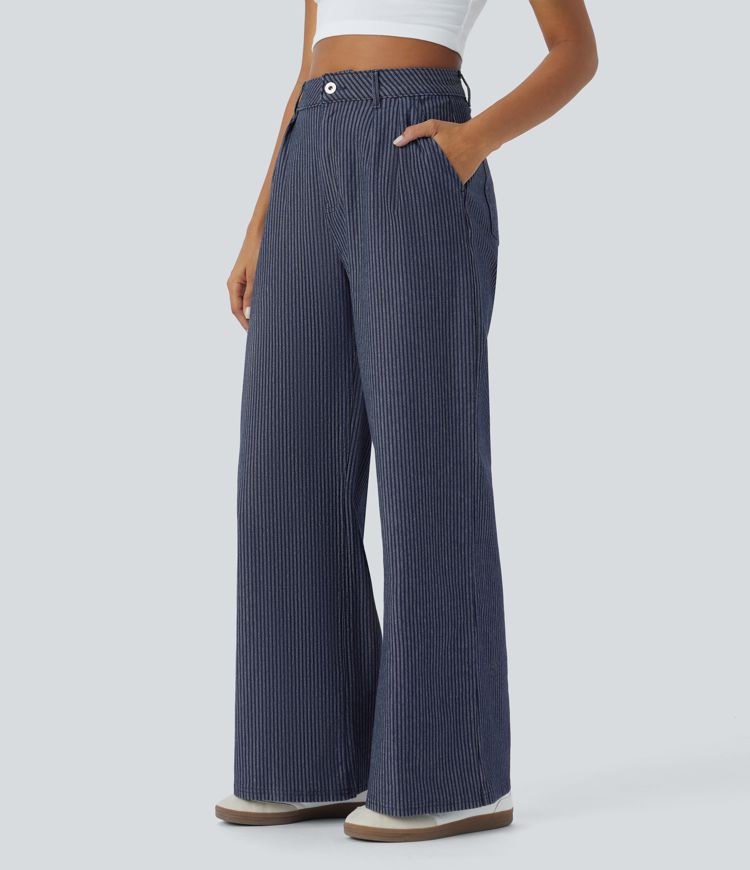 High-Waisted Wide-Leg Pants | Navy | Lightweight and Stylish