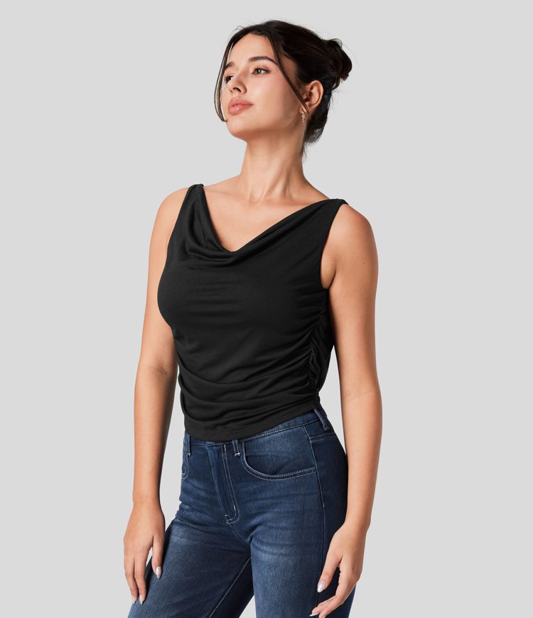 Drape-Neck Sleeveless Top | Low-Back | Elegant and Stylish