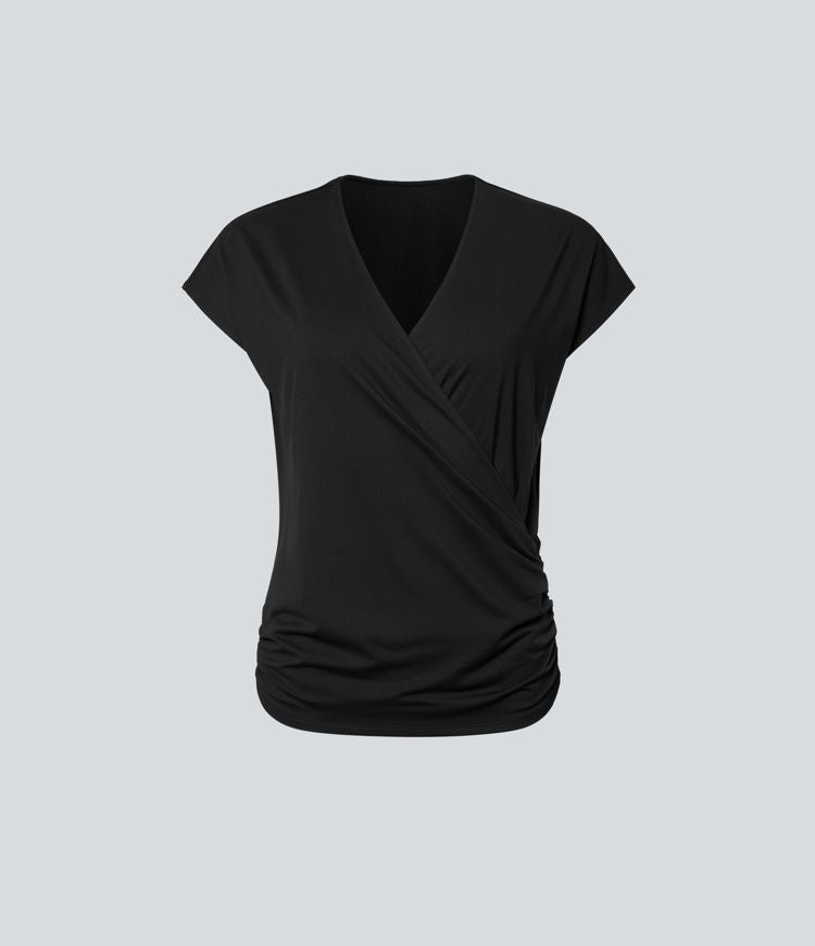 Draped Wrap V-Neck Top | Elegant Fit | Soft Stretch Fabric | Versatile Style