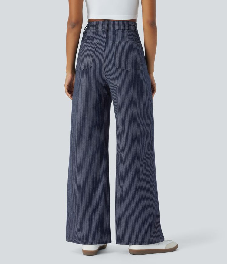 High-Waisted Wide-Leg Pants | Navy | Lightweight and Stylish