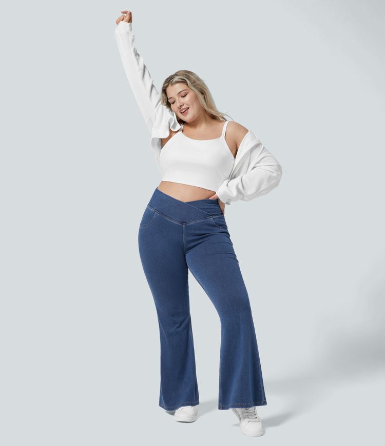 High-Waisted Crossover Flare Jeans | Stretch Denim | Stylish and Flattering