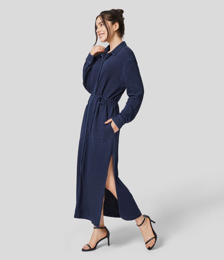 Navy Shirt Dress | Cotton | Flowy and Elegant