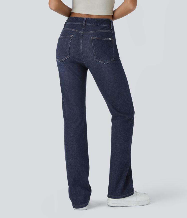 High-Waisted Button-Fly Jeans | Dark Wash Denim | Flared Leg | Retro-Inspired Style