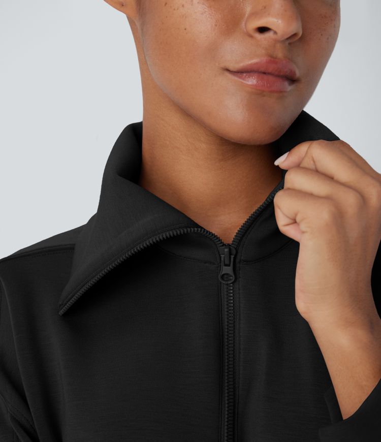 High-Collar Zip Pullover | Cotton-Blend | Sleek and Comfortable