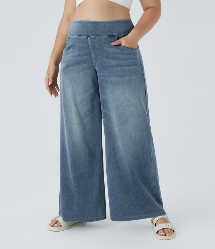 High-Waisted Pull-On Wide-Leg Jeans | Stretch Denim | Relaxed and Flowy