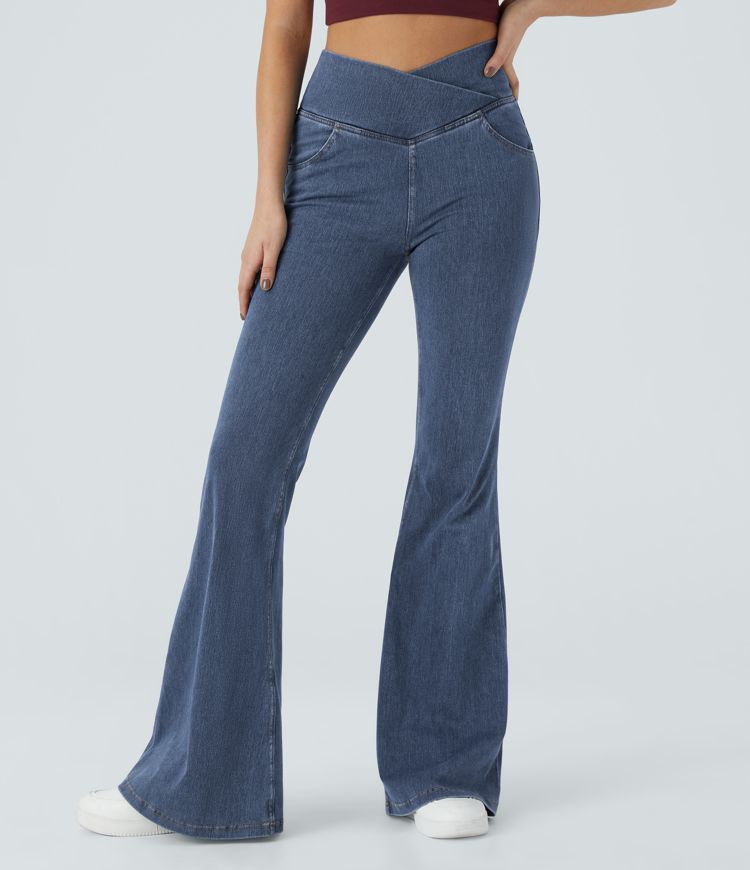 High-Waisted Crossover Flare Jeans | Stretch Denim | Retro and Flattering