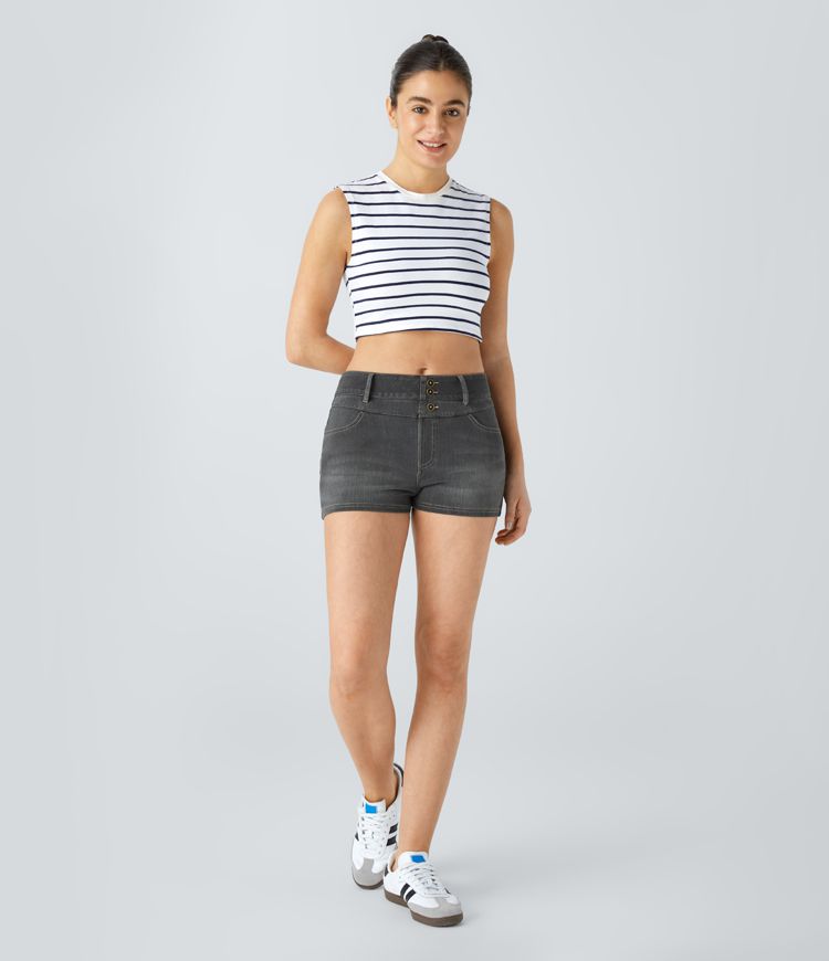 High-Waisted Black Denim Shorts | Stretch Cotton | Sleek and Versatile