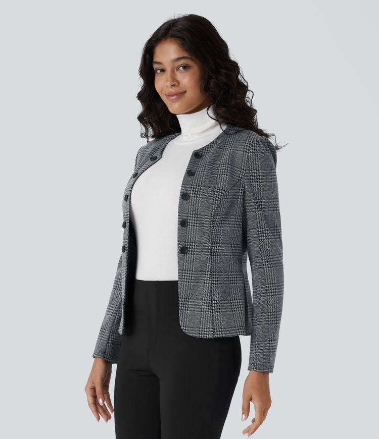 Double-Breasted Plaid Blazer | Grey | Timeless and Sophisticated