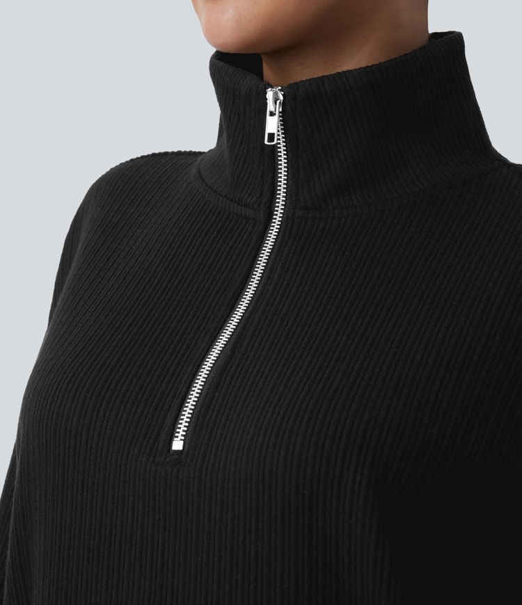 Half-Zip Black Pullover | Cotton Blend | Relaxed and Versatile