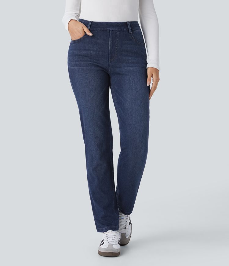 High-Waisted Pull-On Straight-Leg Jeans | Stretch Denim | Comfortable and Timeless