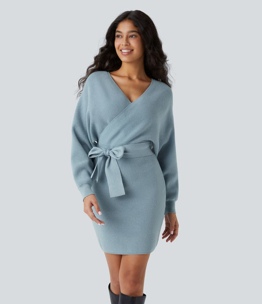 Knit Wrap Dress | Belted Waist | Soft Ribbed Cotton Blend