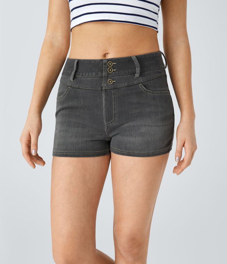 High-Waisted Black Denim Shorts | Stretch Cotton | Sleek and Versatile