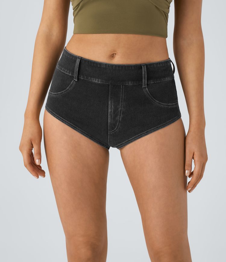 High-Waisted Cheeky Denim Shorts | Stretch Cotton | Bold and Playful