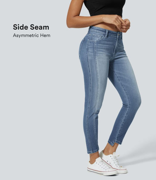 High-Waisted Skinny Jeans with Asymmetrical Hem | Stretch Denim | Modern and Trendy