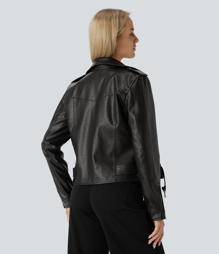 Faux Leather Biker Jacket | Black | Chic and Timeless