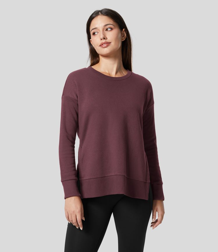 High-Low Crewneck Sweater | Cotton-Blend | Relaxed and Stylish