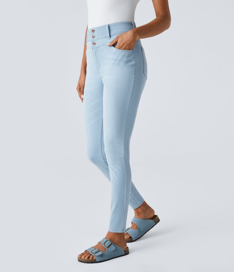 High-Waisted Button-Front Skinny Jeans | Stretch Denim | Comfortable and Trendy