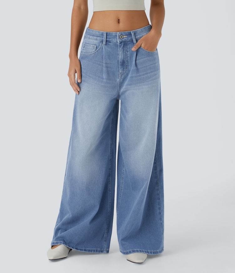 Wide-Leg High-Waisted Jeans | Light Wash Denim | Retro-Inspired Style | Everyday Comfort