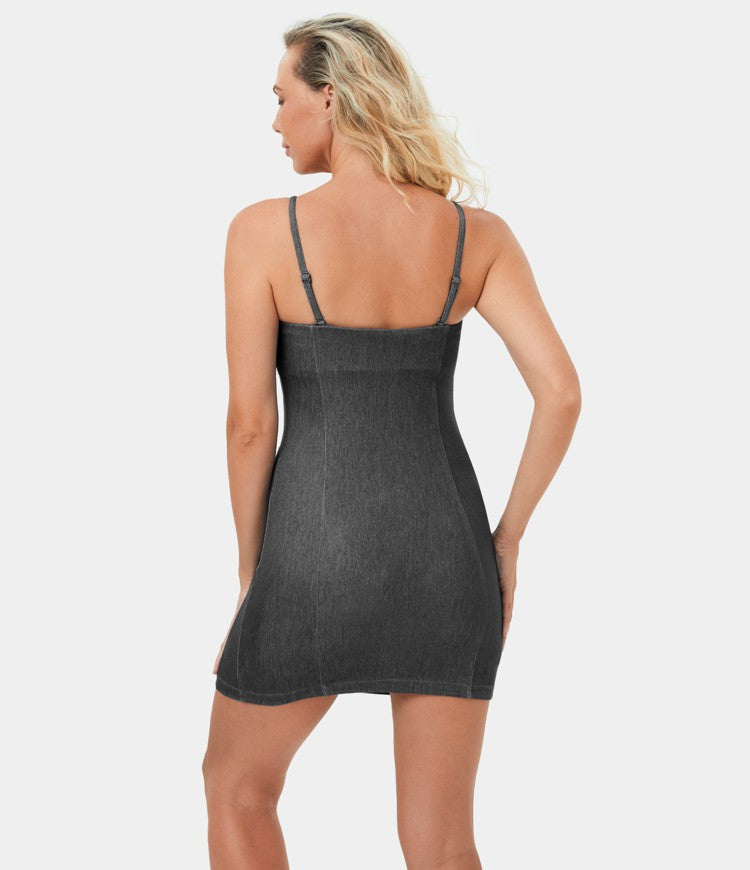 Black Denim Mini Dress | Crisscross Straps | Slim Fit