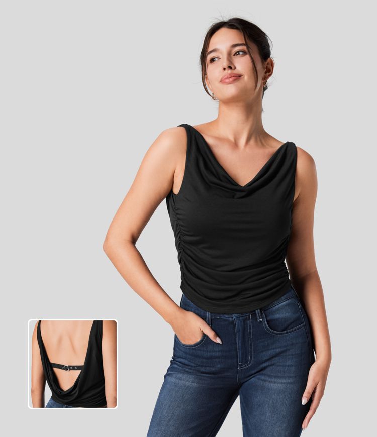 Drape-Neck Sleeveless Top | Low-Back | Elegant and Stylish