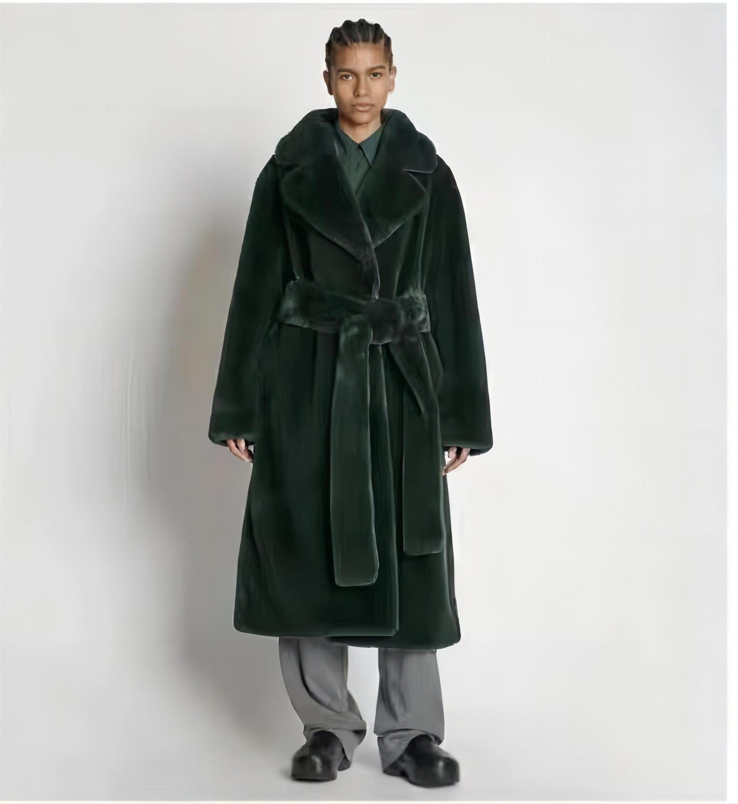 Full-Length Faux Fur Coat | Belted Waist | Luxurious Warmth