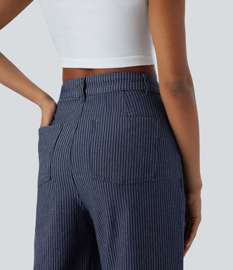 High-Waisted Wide-Leg Pants | Navy | Lightweight and Stylish