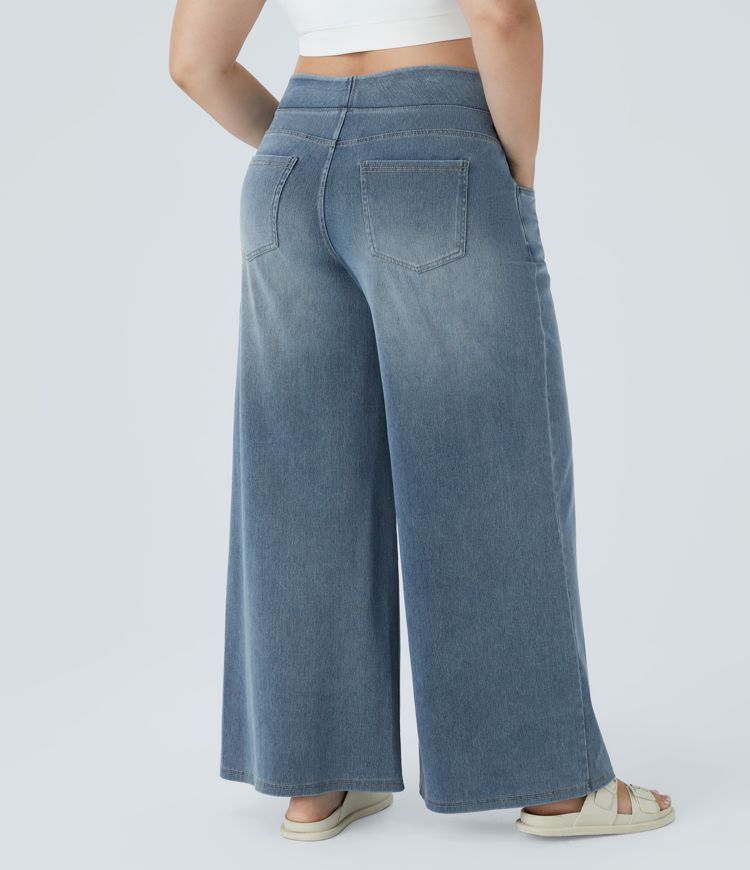 High-Waisted Pull-On Wide-Leg Jeans | Stretch Denim | Relaxed and Flowy