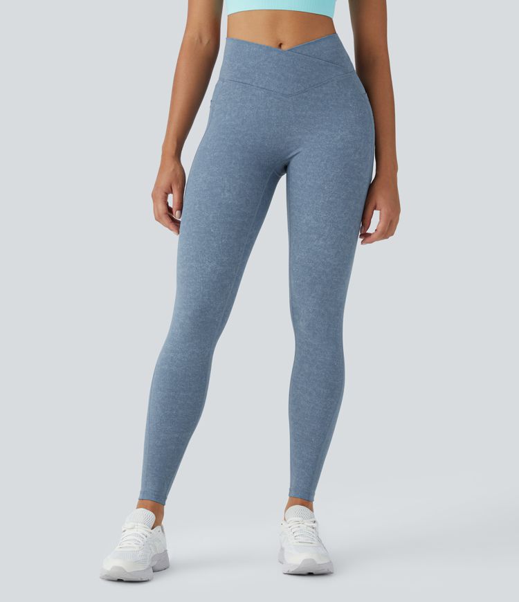 High-Waisted V-Shaped Leggings | Stretch Fit | Light Blue