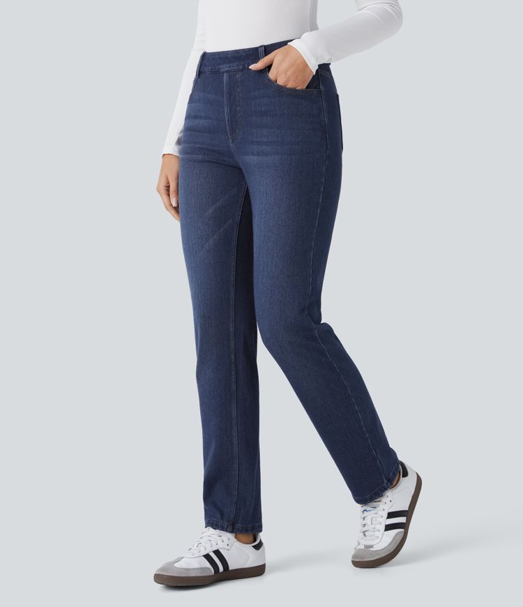 High-Waisted Pull-On Straight-Leg Jeans | Stretch Denim | Comfortable and Timeless