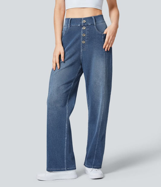 High-Waisted Button-Front Wide-Leg Jeans | Denim | Modern and Relaxed